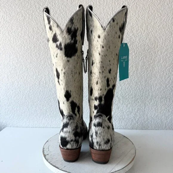 Lane Boots Womens Cowhide Cowboy Boots Tall Black Western Cow Skin Size 9.5 NEW - Picture 4 of 14